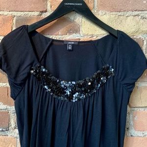 Vintage Jacob Black Short Sleeve Top with Sequins. Size: Medium